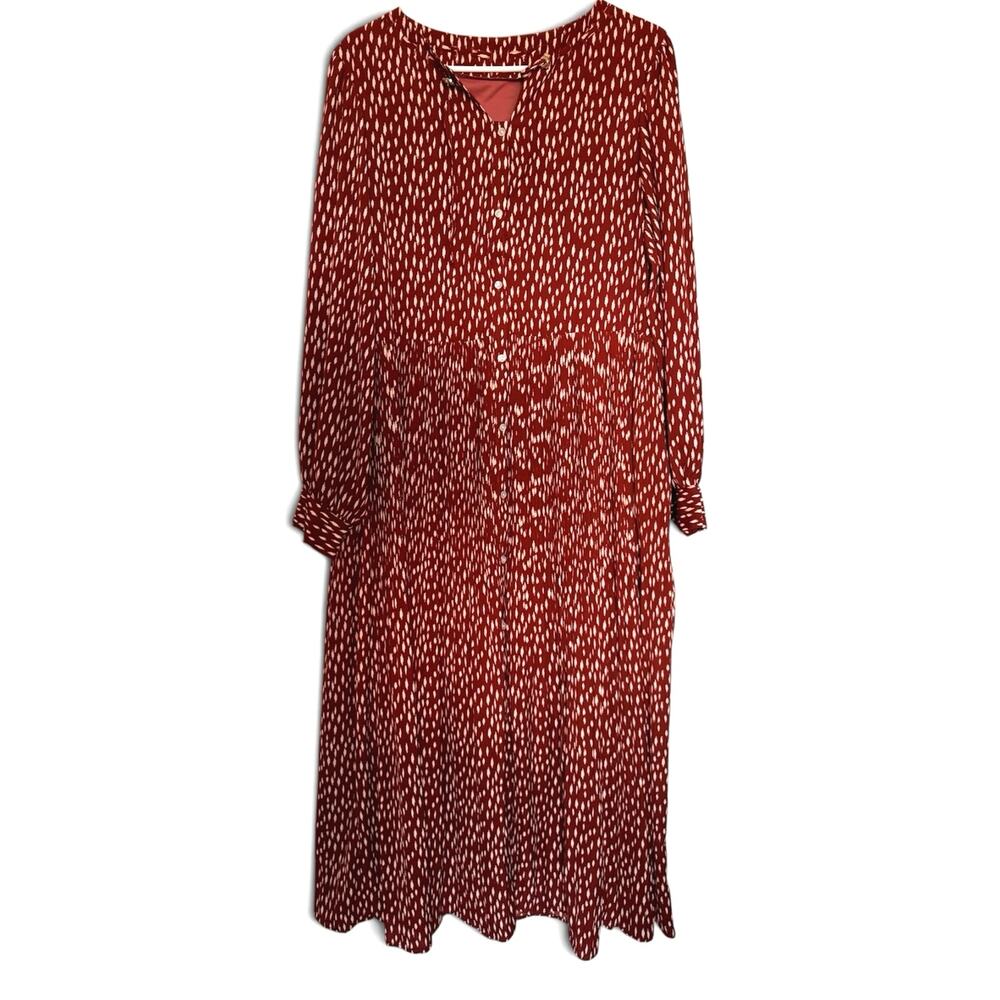 Palm Riche Japanese 3L XL/2XL Rust Brown Abstract Ikat Pleated Maxi Shirt Dress
